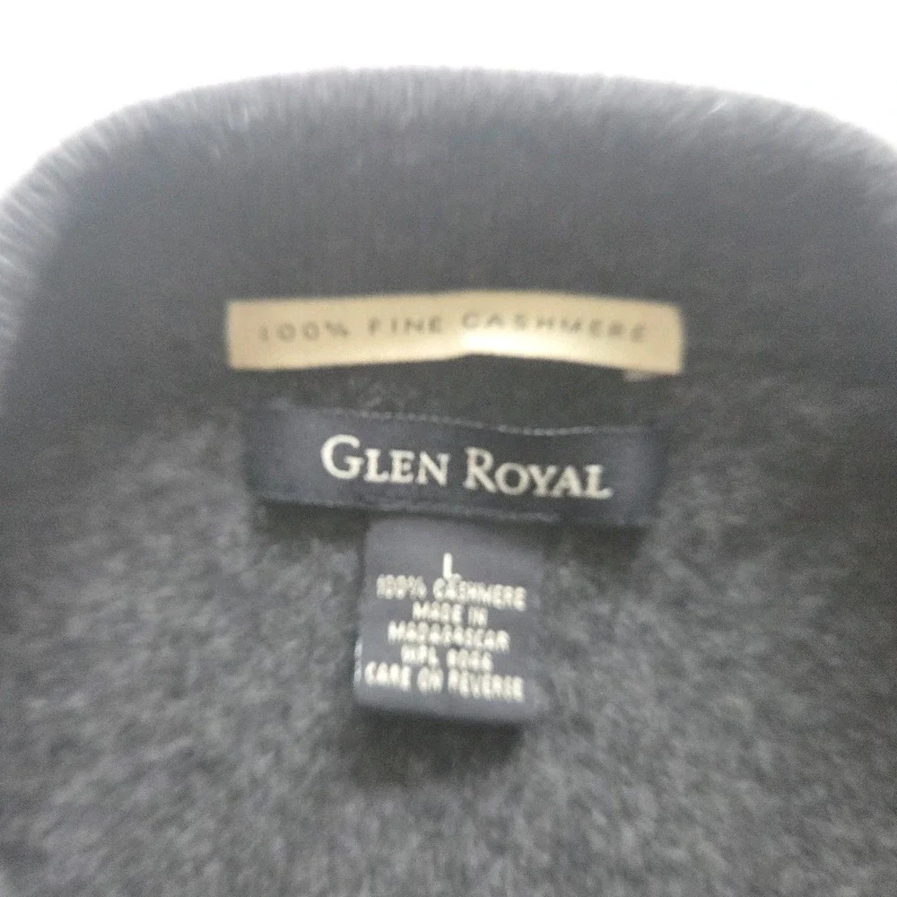 Glen Royal 100% Fine Cashmere Charcoal Grey Collared Button Sweater Mens Large